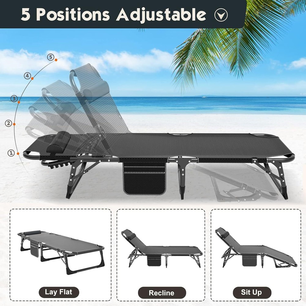 SLSY Folding Cot Adjustable 5-Position Folding Lounge Chair Sleeping Cot Bed