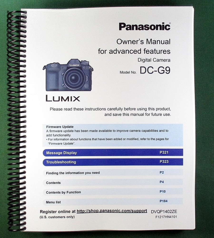 Panasonic DC-G9 Advanced Instruction Manual: Full Color & Protective Covers!