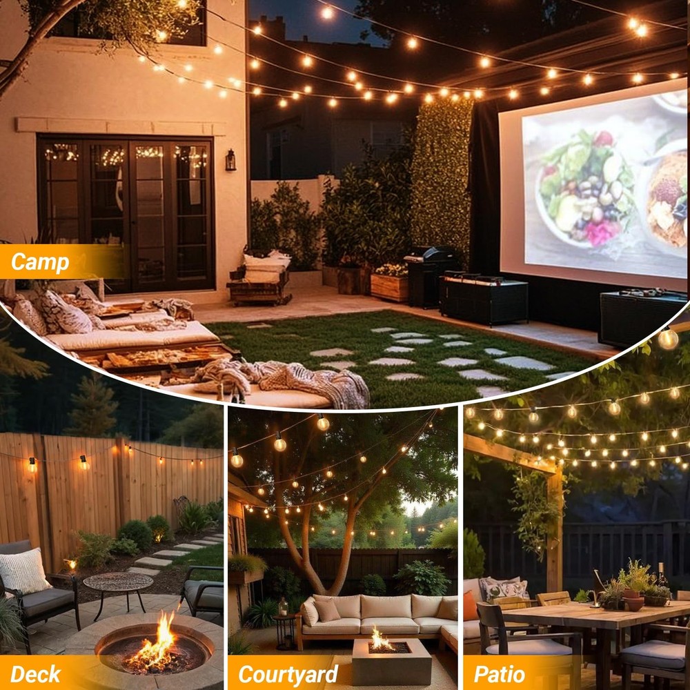 100Ft Outdoor String Lights, 50+2 Shatterproof Edison Bulbs Warm White 100FT