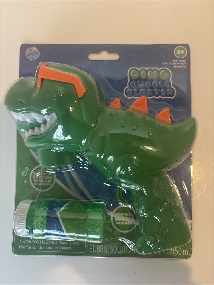 Dino bubble blaster. Non toxic bubble solution. Battery operated