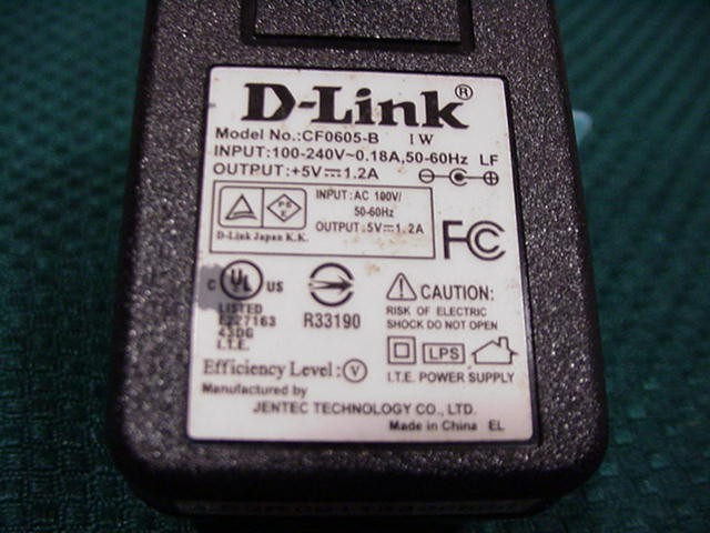 D-Link model CF0605-B ACDC Adapter Power Supply Output: 5VDC 1.2A