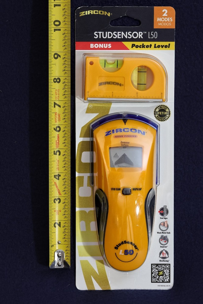 ZIRCON STUDSENSOR L50 EDGE-FINDING STUD FINDER W/POCKET LEVEL, NEW IN BOX
