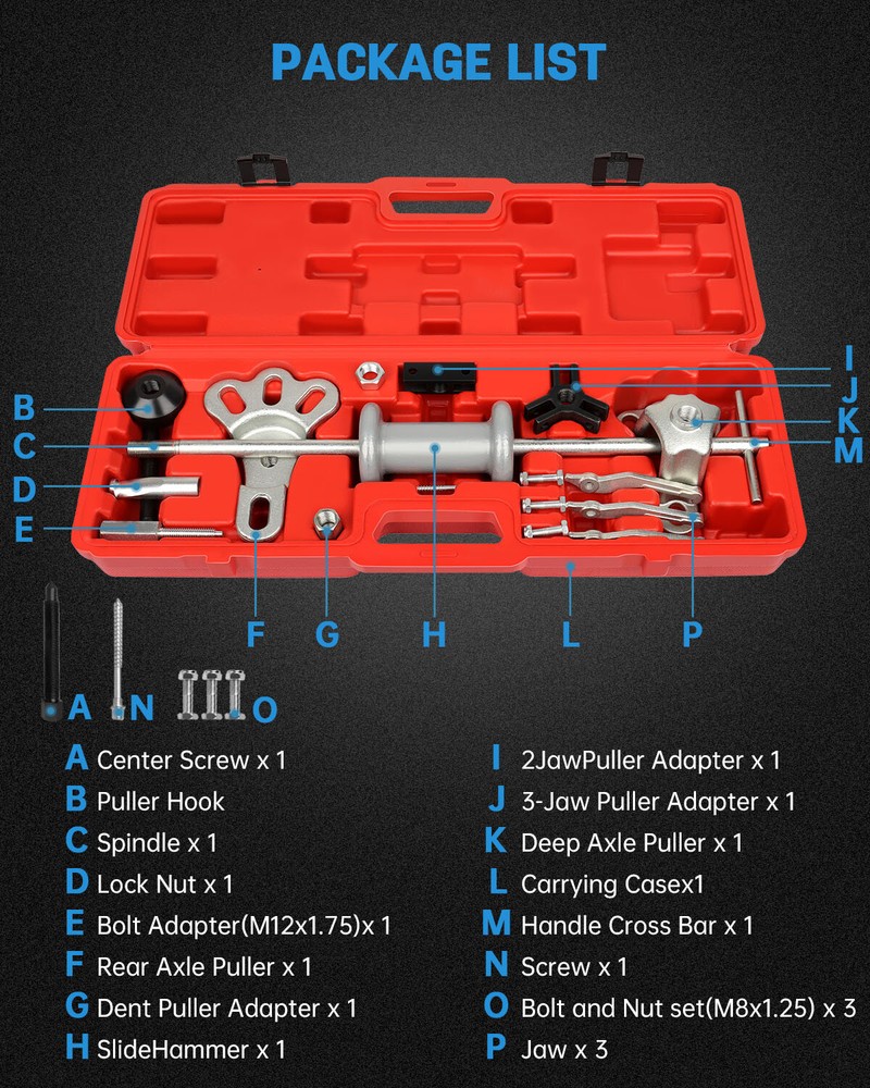 New Slide Hammer Dent Puller Tool Kit Wrench Adapter Axle Bearing Hub Auto Tools