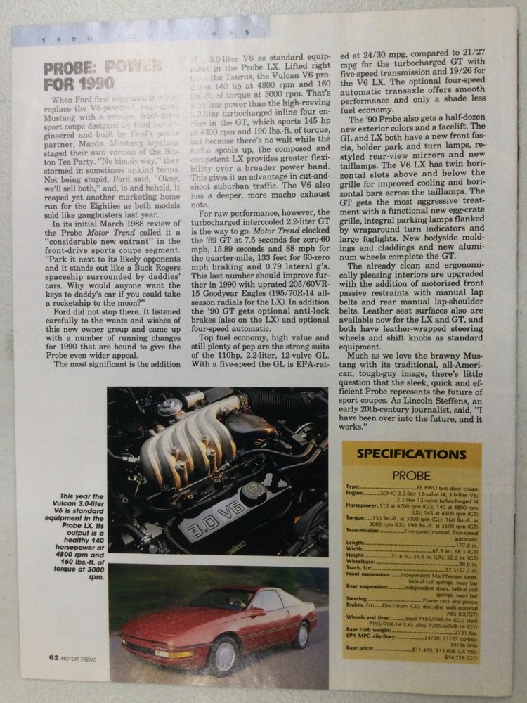 MISC2452 Vintage Article 1990 Ford Probe Power for 1990 2 page