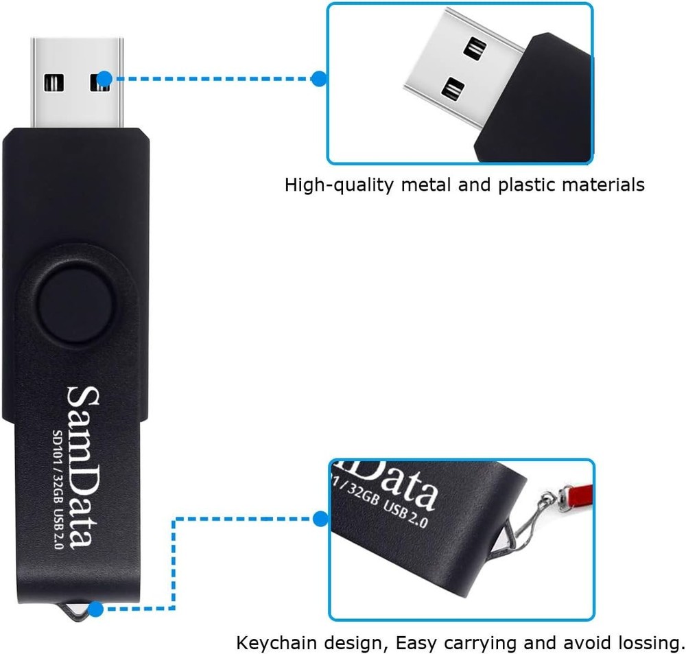 32GB USB Flash Drive 2 Pack with LED Light (Black)