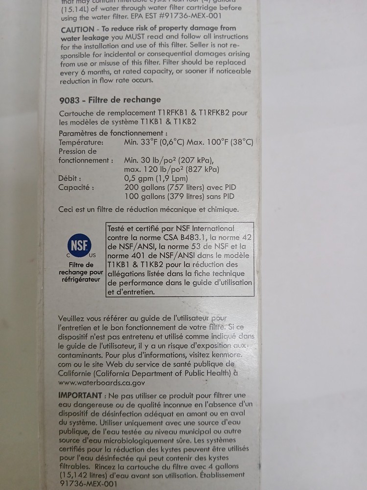 NEW/SEALED Genuine Kenmore Replacement Refrigerator Water Filter 460-9083