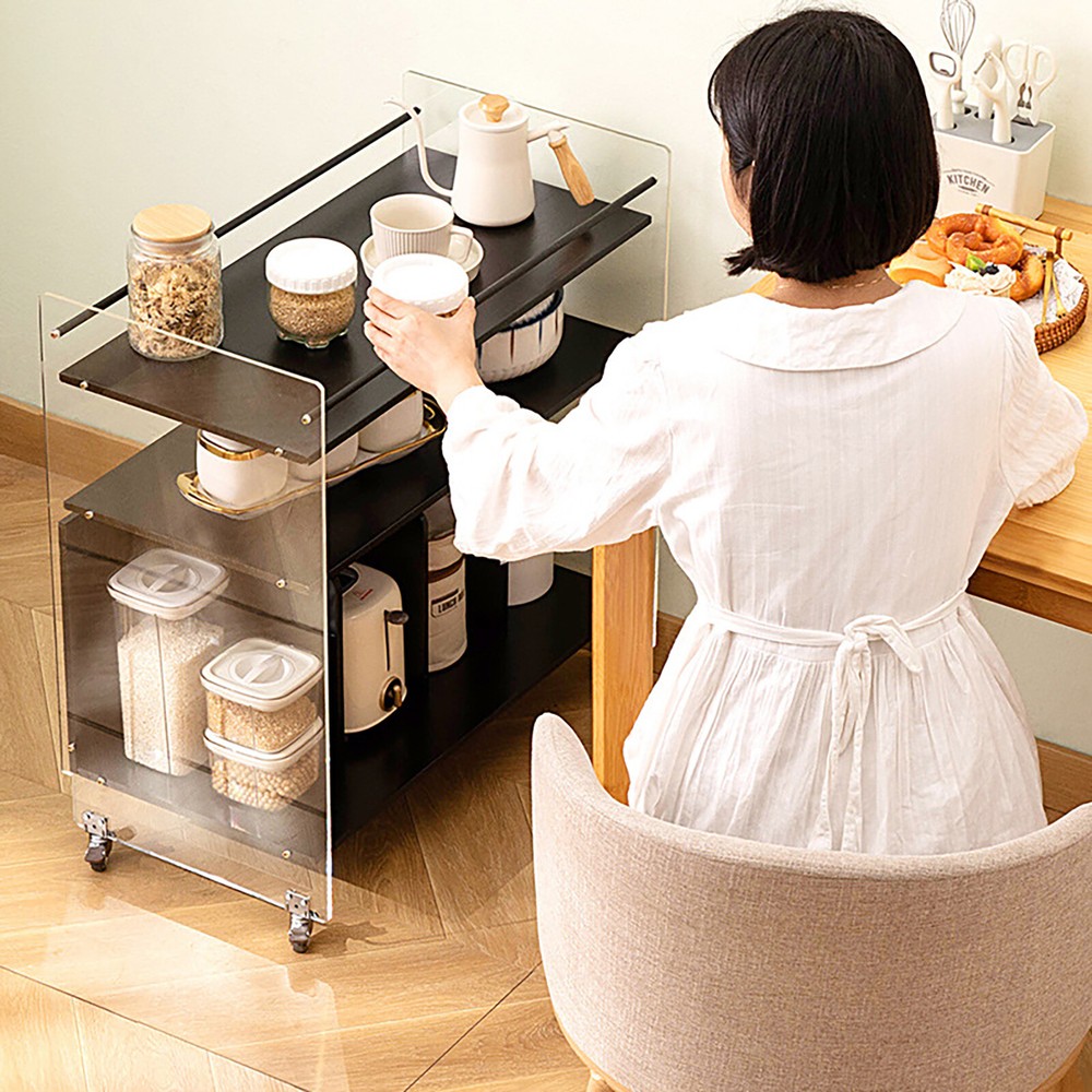 Acrylic End Table,Rectangle Side Table, Bamboo Acrylic Modern End Table