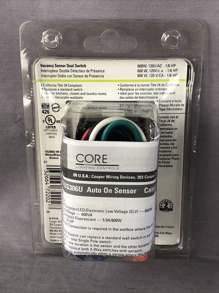 Cooper Wiring Devices Vacancy Sensor Switch 600W/VA 450 Sq. Ft.