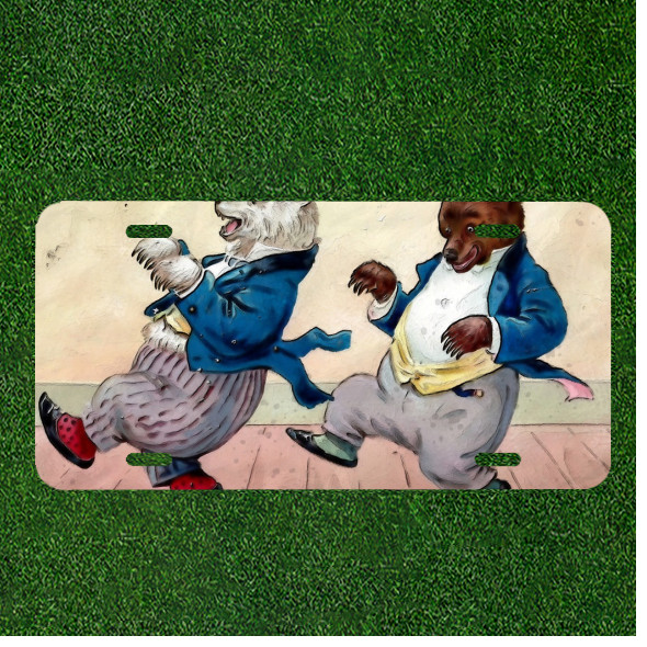 Custom Personalized License Plate Auto Tag With Two Wolves Dancing Design