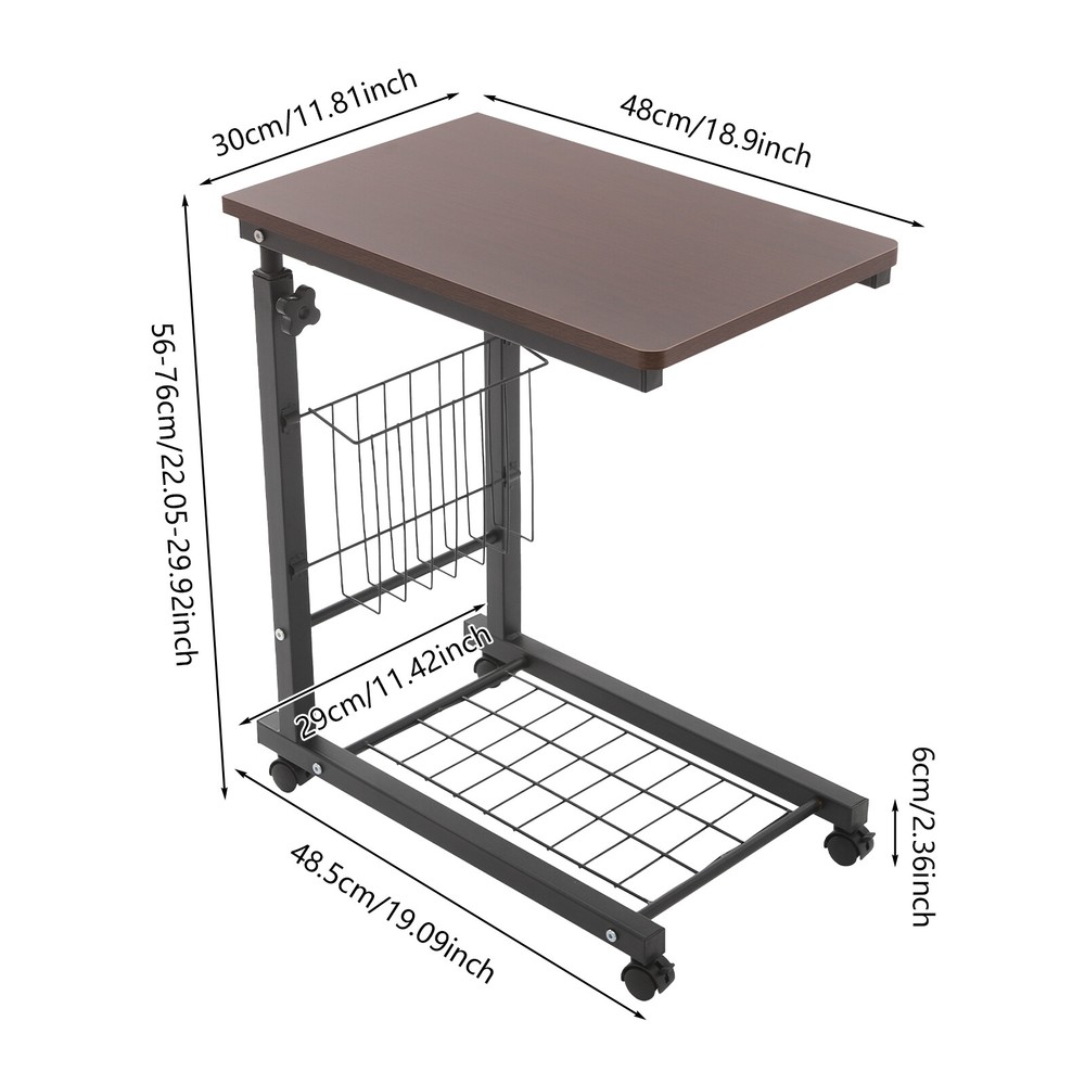 Adjustable Bed Side Table, Side Table with Wheels, Mobile Standalone Table