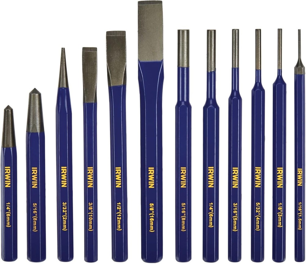 Chisel and Punch 12-Pack with Various Sizes Tempered for Durability