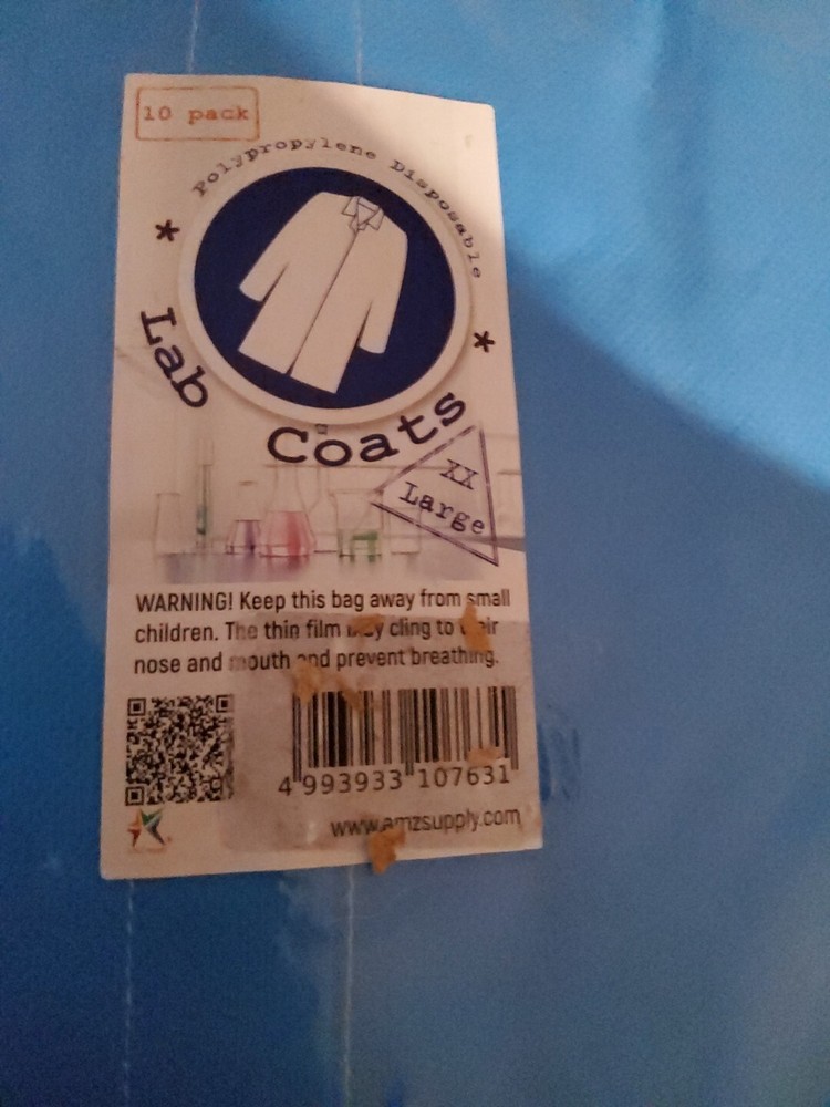 10ct Blue Polypropylene Disposable Lab Coats 40 gsm 41" Long 2XL /w Hook & Loop