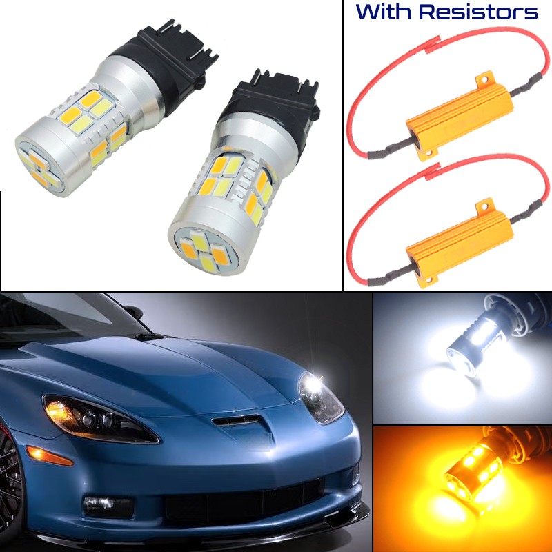 Dual-Color Switchback LED Front Turn Signal Lights Kit for 2005-2013 Corvette C6