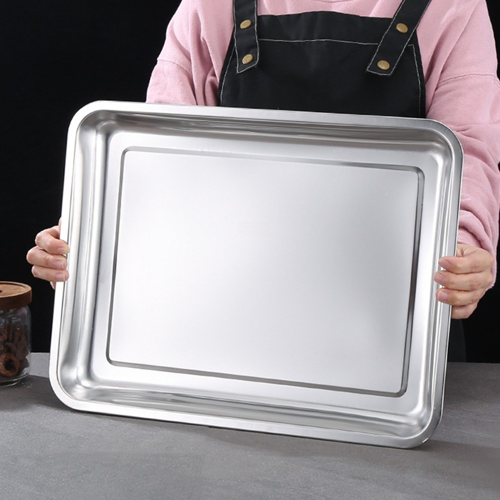 3pcs Oven Pan Stainless Steel Rectangular Heavy Duty Deep Edged Tray