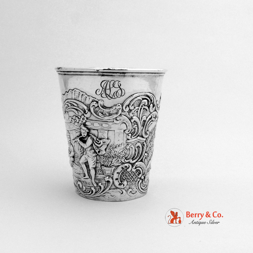 Continental Silver Beaker Happy Village People Repousse