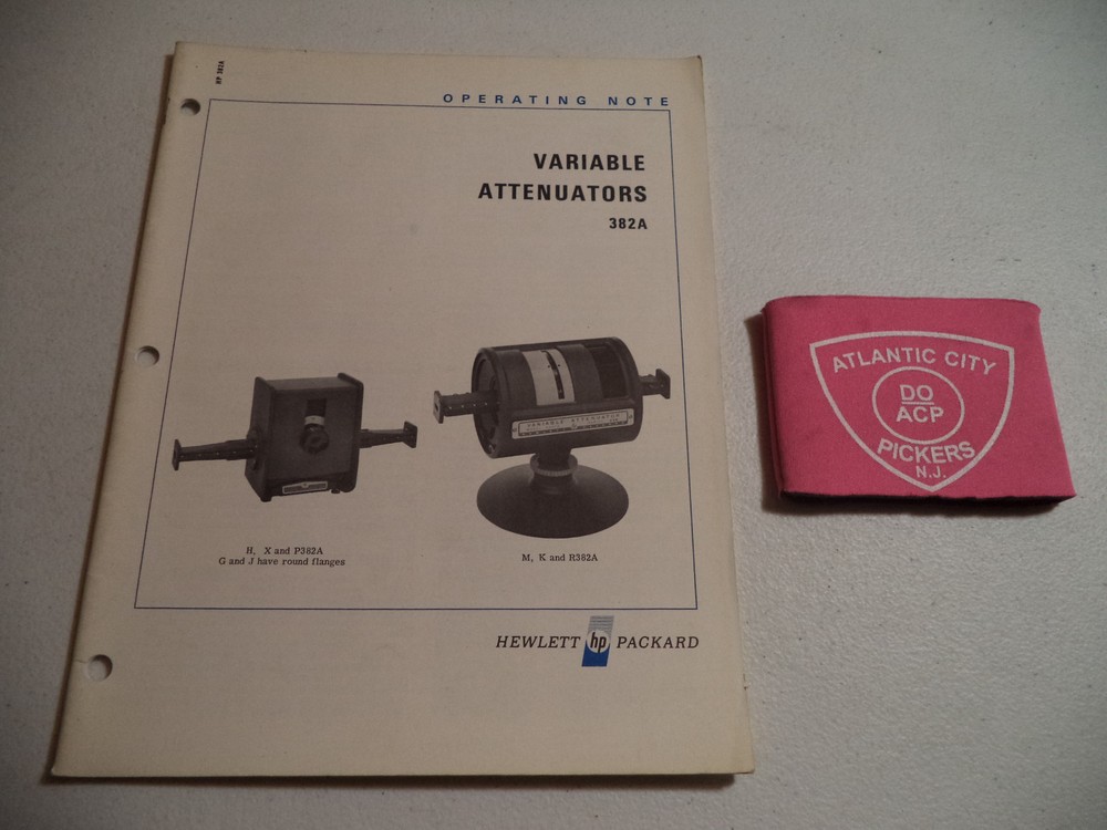 HEWLETT PACKARD HP 382A VARIABLE ATTENUATORS OPERATING NOTE MANUAL