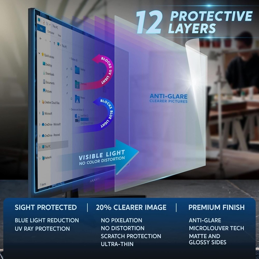 [2 Pack 27 inch Removable Anti-Glare Blue Light Screen Protector for 16:9 Com...