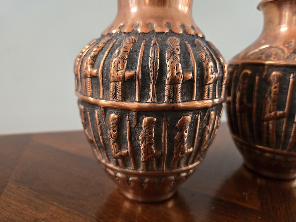 2 Vintage Persian or Middle Eastern Repousse Copper Vases