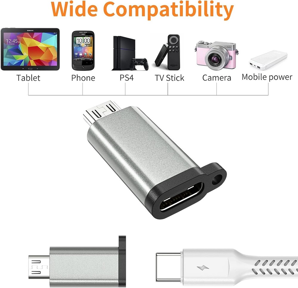 USB-C to Micro USB Adapter, 3-Pack Type C Female Male Grey