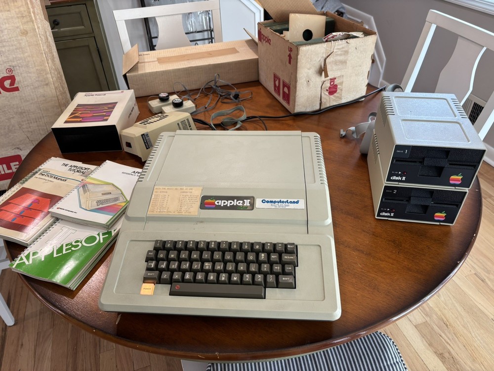 Apple II Plus W/ 2 Disk Drives Manuals Joysticks Original Packaging Powers On
