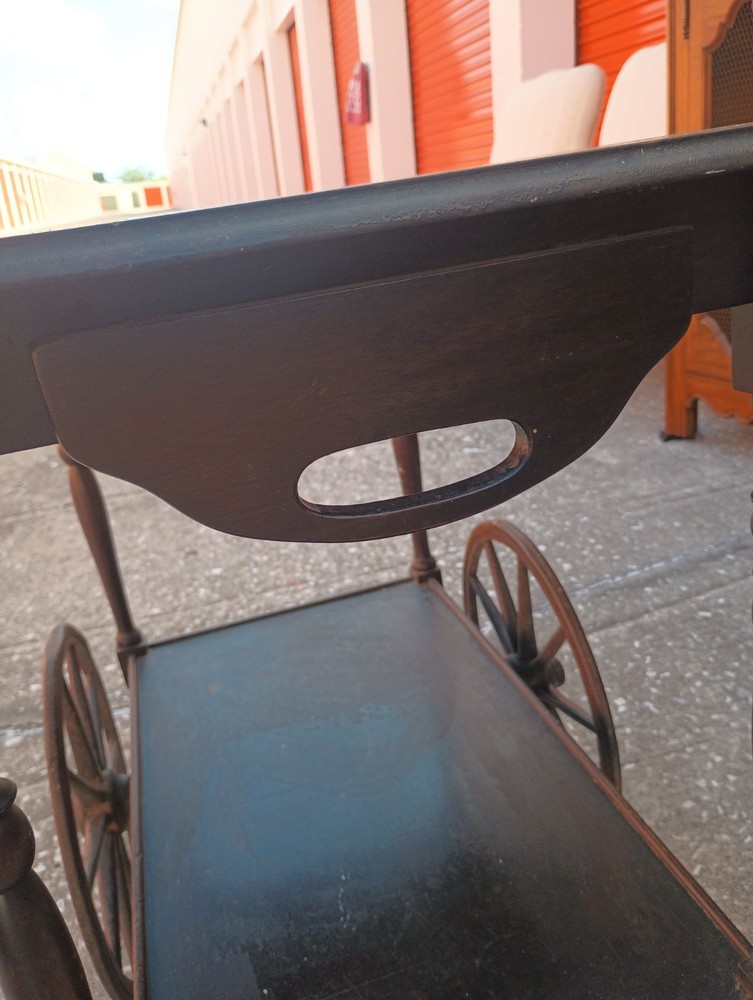 Traditional Vintage Walnut Rolling Tea or Bar Cart