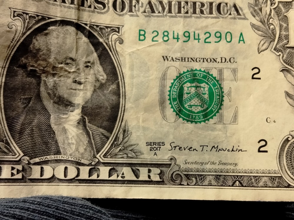 2017 A $1 Bill Wet Ink Transfer