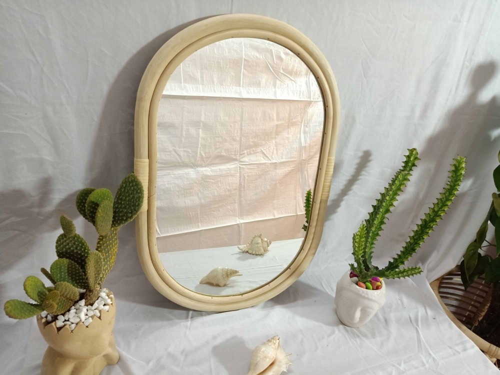 Handmade Rattan Mirror, Rattan Rectangle Mirror, Cane Mirror, Boho Mirror Mirror