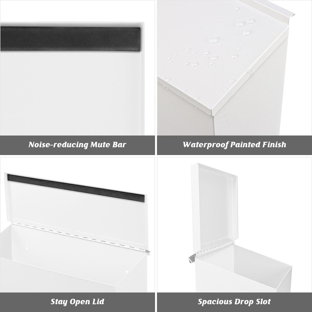 KYODOLED Wall-Mount Mailbox, Large Capacity Mail Box, Galvanized Steel White