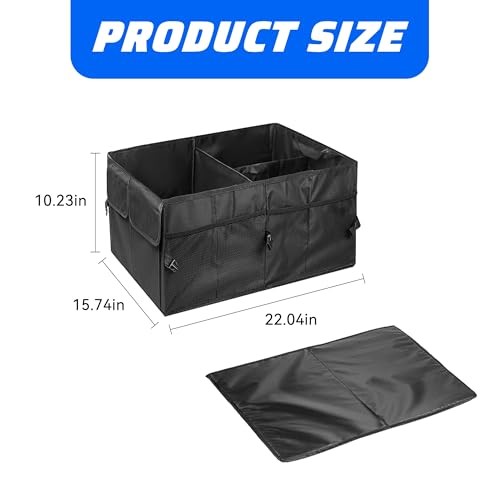 Car Trunk Organizer, Waterproof Adjustable Vehicle Storage Box, Black