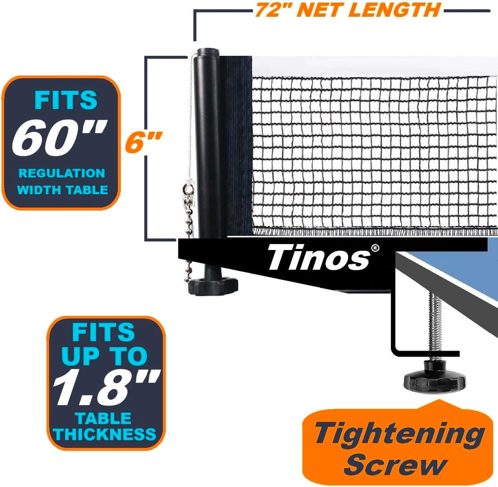 Professional Table Tennis Net Fits 1.8" Maximum Table Thickness | Screw Clamp Pi