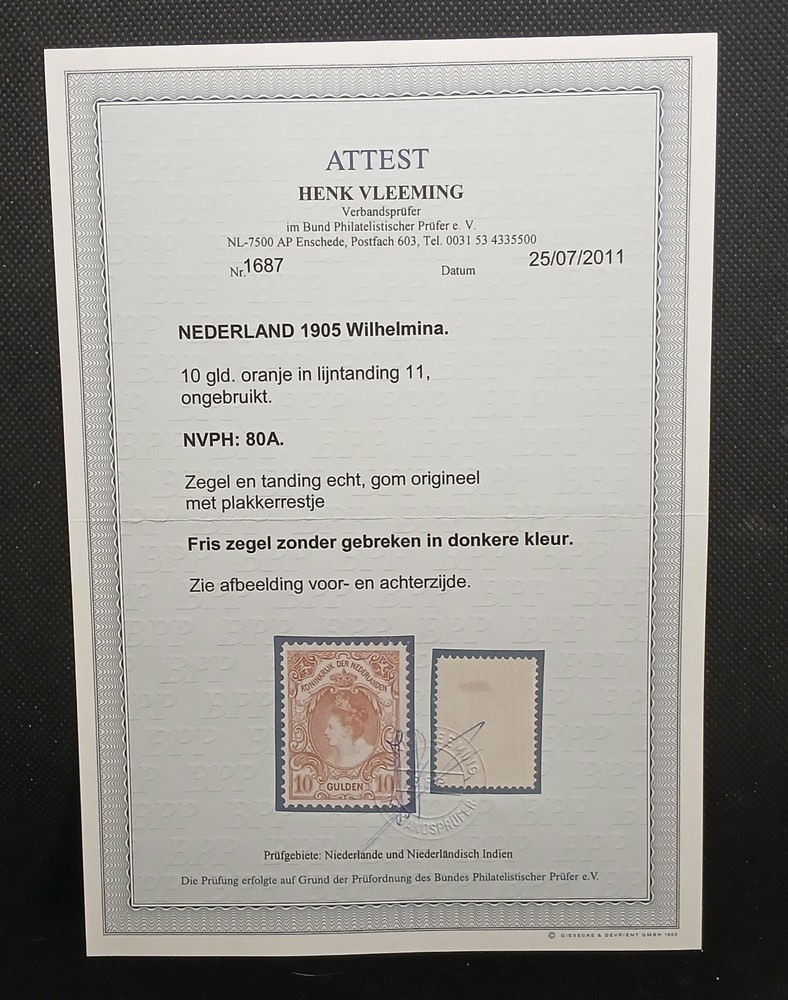 Netherlands 1905 Scott #86 Mint Cert