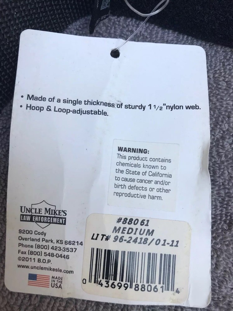 Uncle Mikes Kodra Nylon Web Deluxe Inner Duty Belt Medium Black NWT