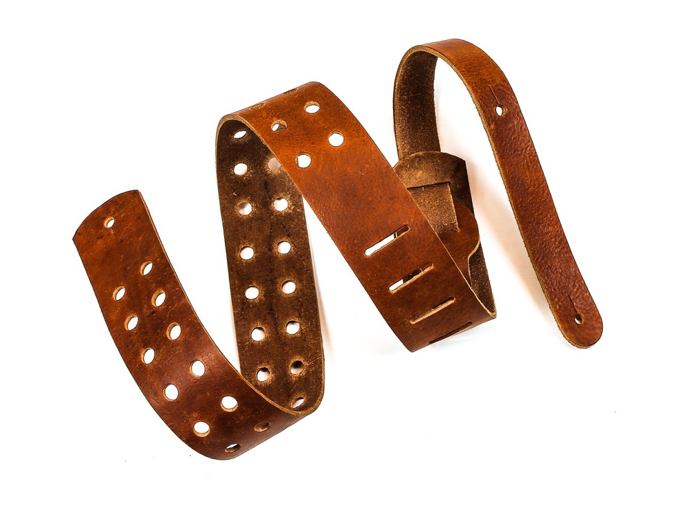 2 1/4" Wide Double Hole Tan Saddle Cowhide Classic Guitar Strap