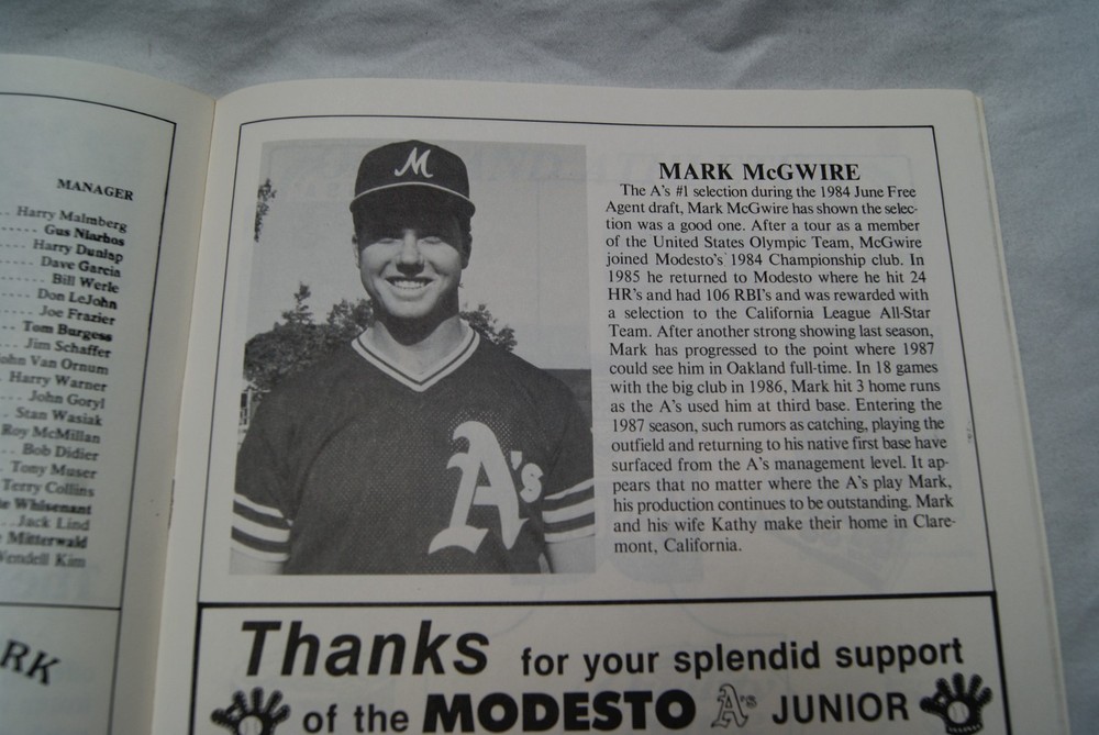 1987 modesto a's official souvenir program unscored