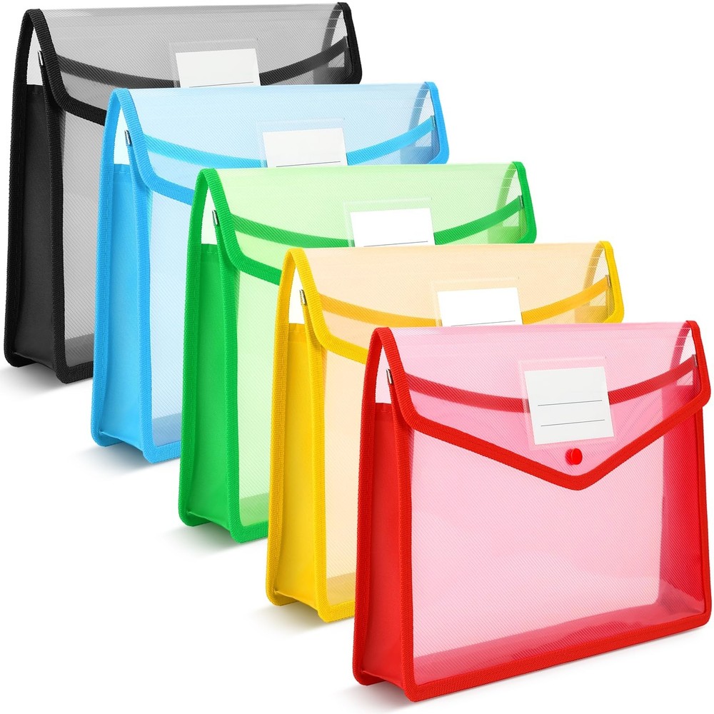 Umriox Plastic File Folders, 5 Pack A4 Poly Envelope Expanding File Wallet Do...