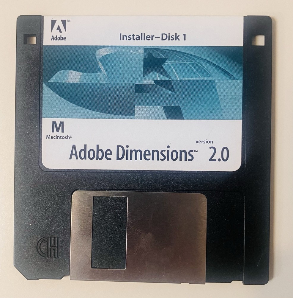 Adobe Dimensions 2.0 for Macintosh Complete 3-Disk Vintage 3.5” Floppy Set 1994