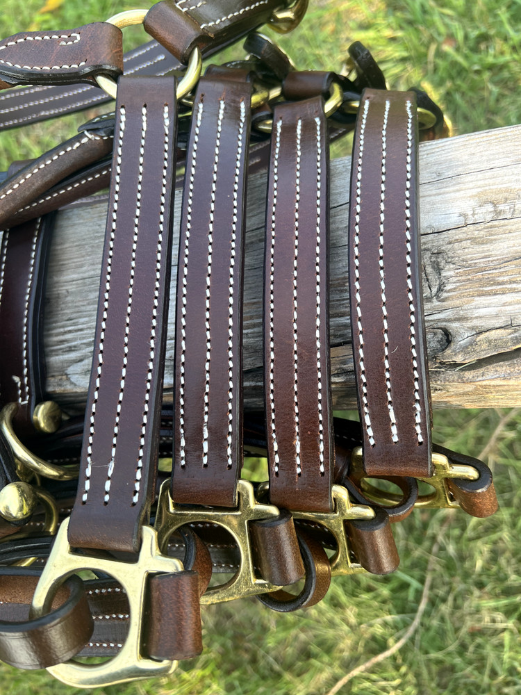 Leaders 1" Havanna Brown Leather Halter White Stitch Solid Brass