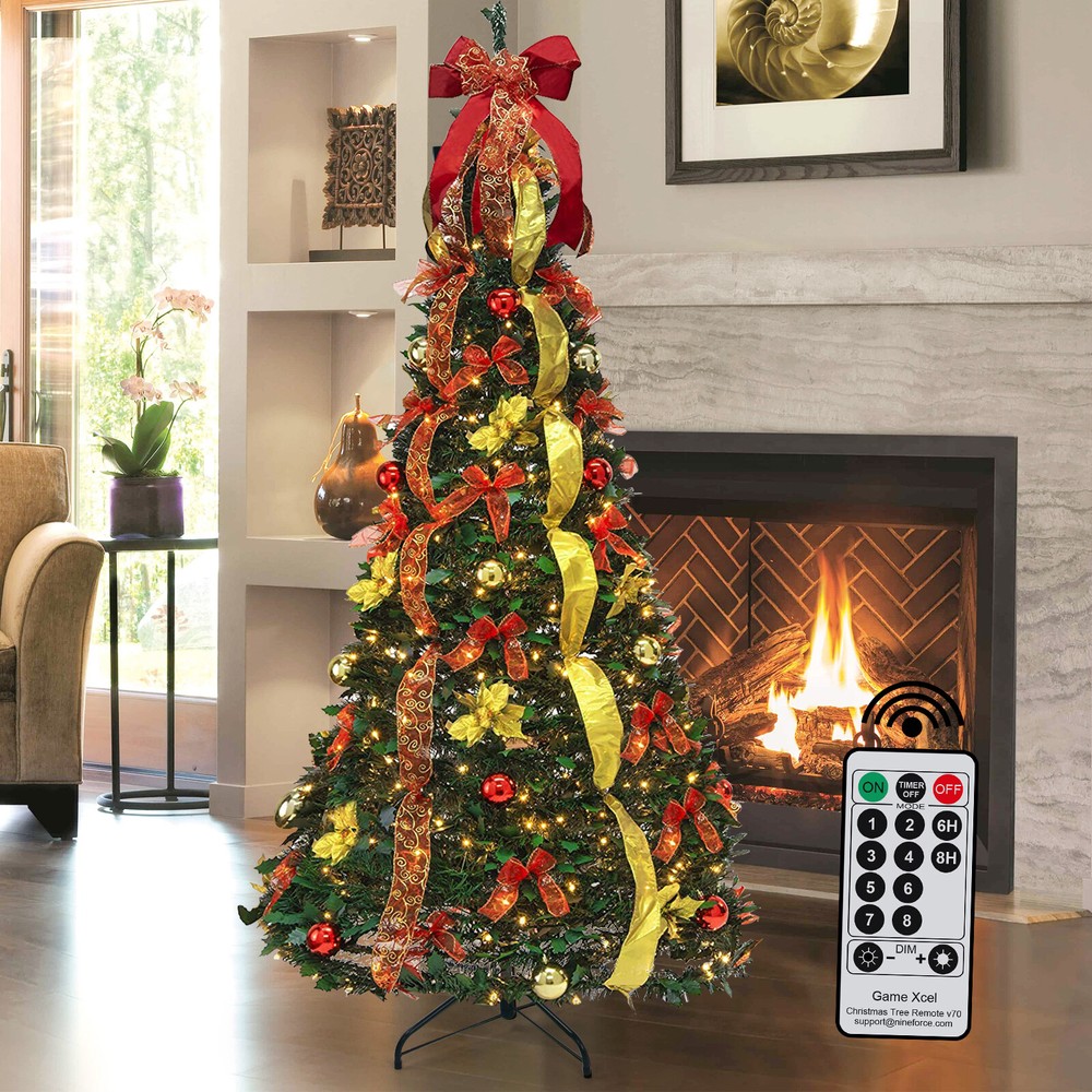 6FT Durable Artificial Christmas Tree Pre Lit Pre Decorated Remote Control