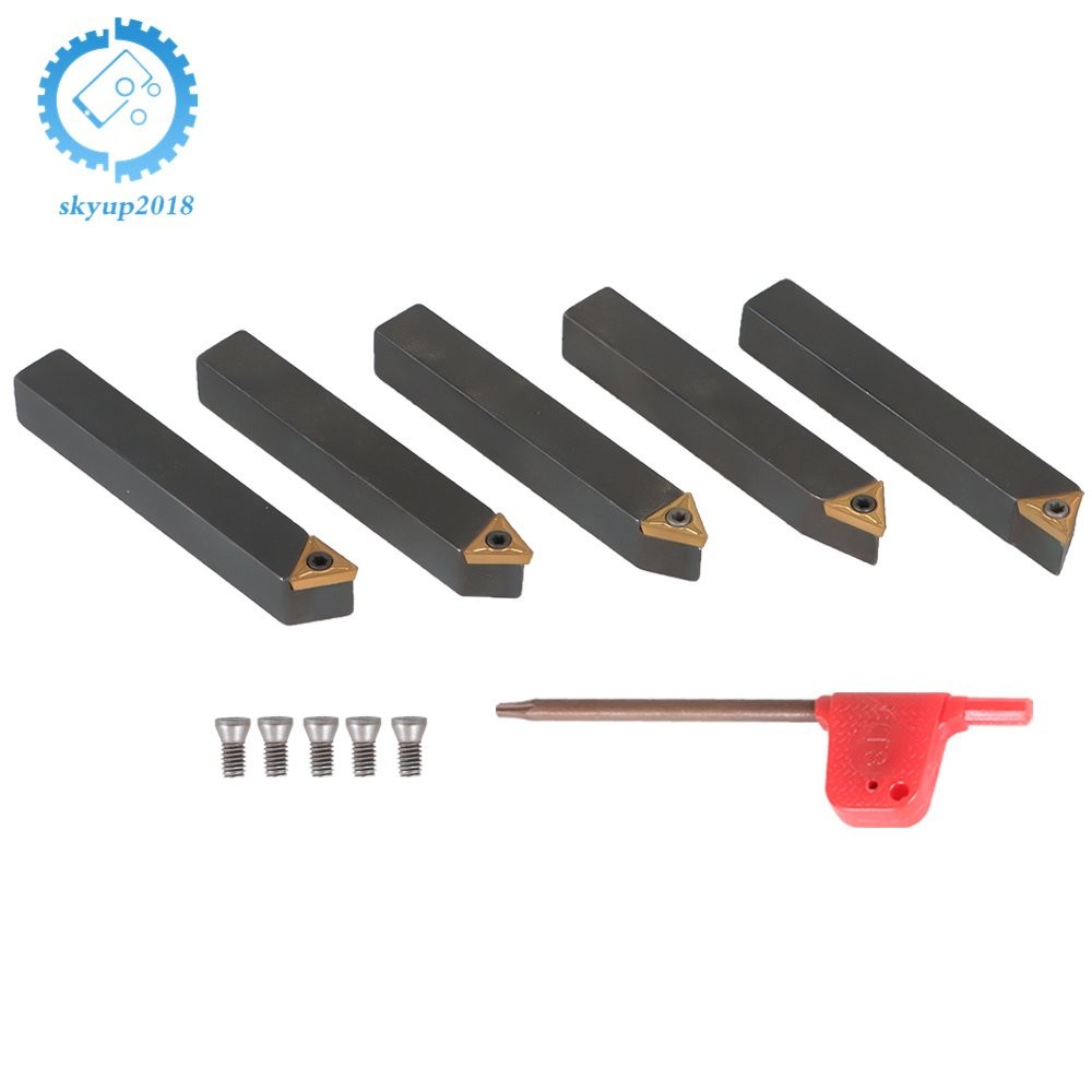 5 PACK 3/8" New Carbide Indexable Turning Tool Bit With Carbide Inserts
