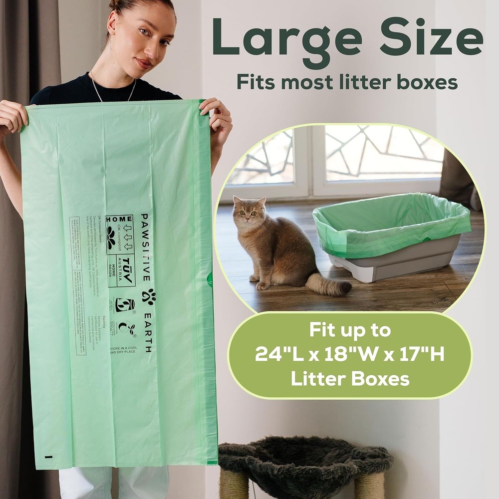 Cat Litter Box Liners Compostable Drawstring Jumbo 6 Count Biodegradable