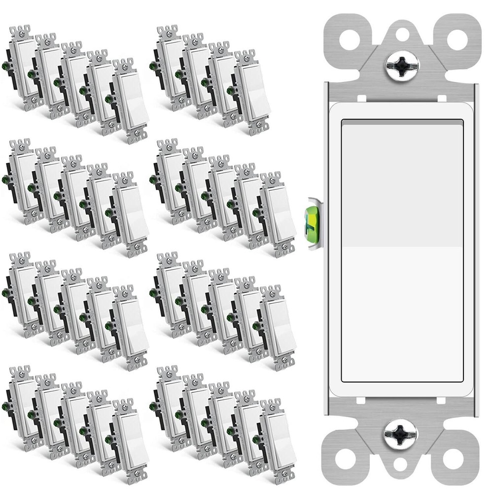 40PK Decorator Rocker In Wall Paddle Switch Replacement 15A Single Pole White UL