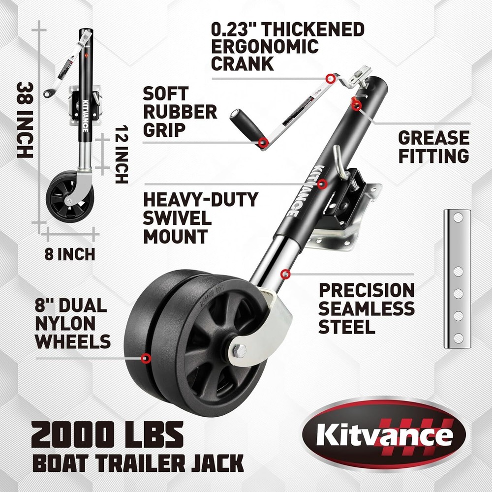2000 lbs Boat Trailer Jack with 8" Dual Wheels and Improved Ergonomic Handle