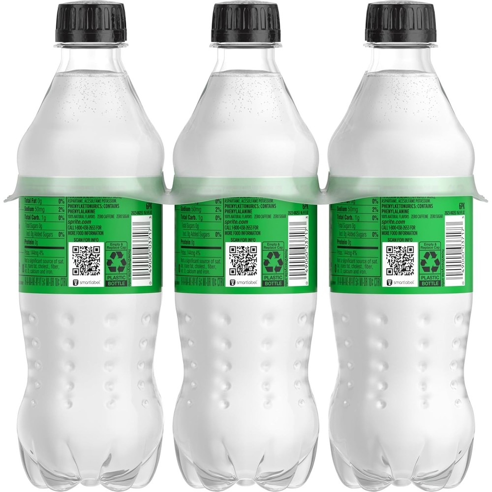 Sprite Zero Sugar Lemon Lime Diet Soda Pop Soft Drinks, 16.9 fl oz, 6 Pack.