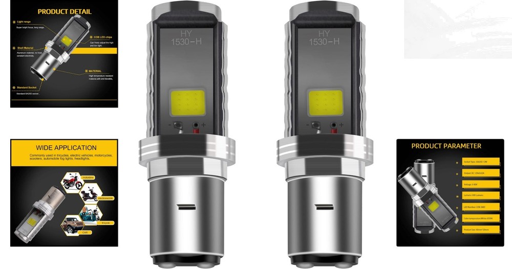 Complete Lighting Solution: 12W BA20D COB LED Bulbs with High/Low Beam Function