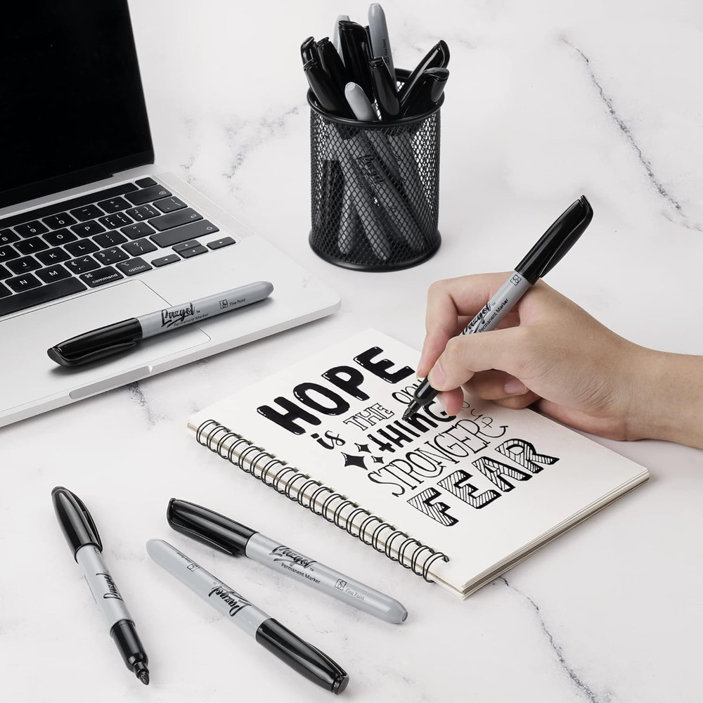 Permanent Markers Bulk, 32 Pack Black Permanent Marker Set, Fine Tip, Waterproof