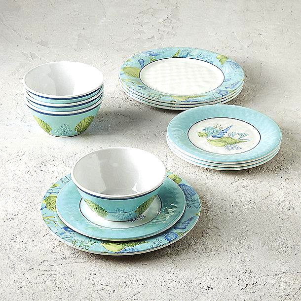 Frontgate Melamine Dinnerware Set 12 Piece "COASTAL" Service for 4 $169