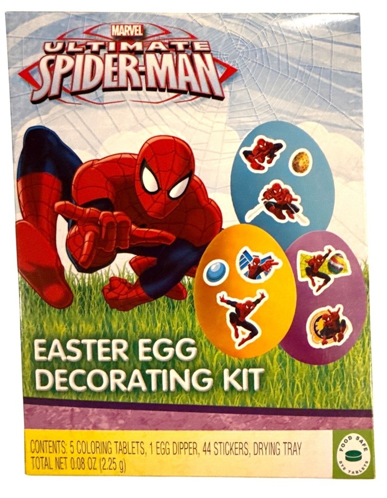 MARVEL Spider-Man Easter Egg Decorating Kit Stickers + Coloring Tablets+ Dipper+