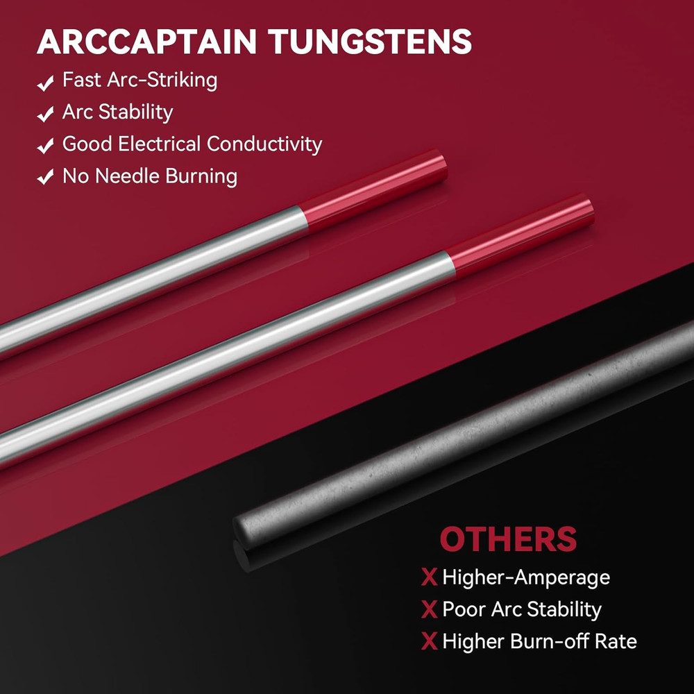 TIG Welding Tungsten Electrode 10-Pack 3/32"X 7"(Red, Wt20/Ewth-2)