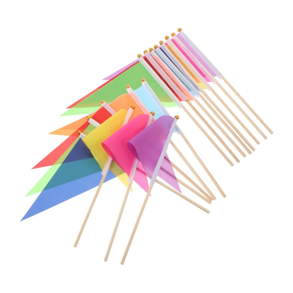 16pcs Garden Marking Flags - Small Triangular Yard Markers with Bamboo Sticks
