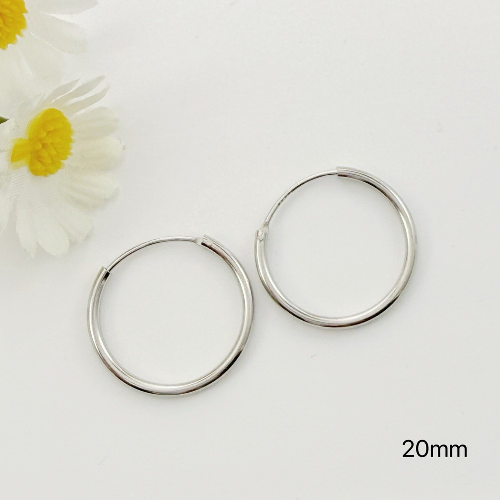 Solid 925 Silver Plain Hoops Earrings- Small Medium Sleep Wear Long Last Huggie
